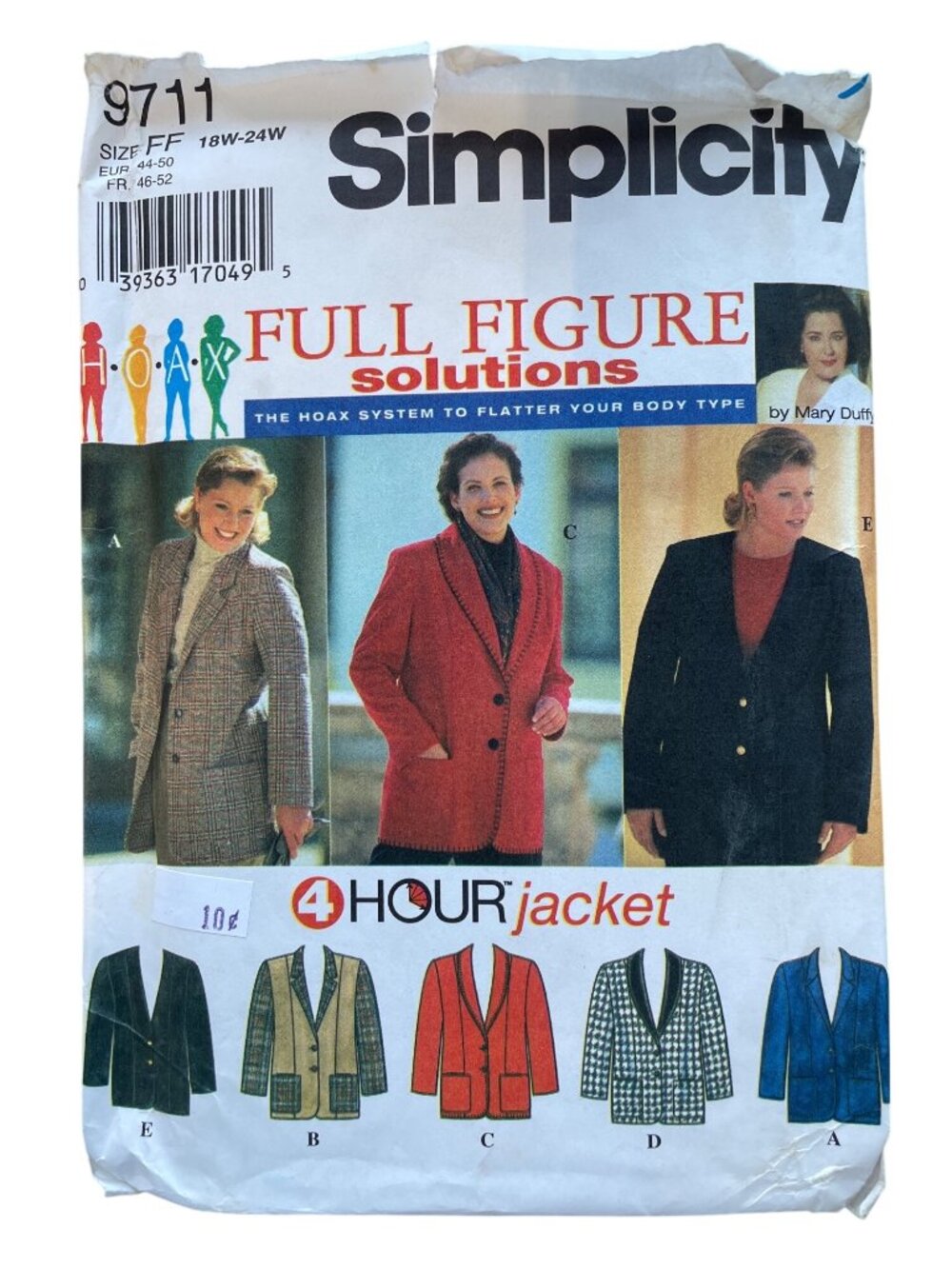 Vintage 90s Simplicity 9711 Jacket Pattern Size 18W-24W Retro Dressmaking UNCUT